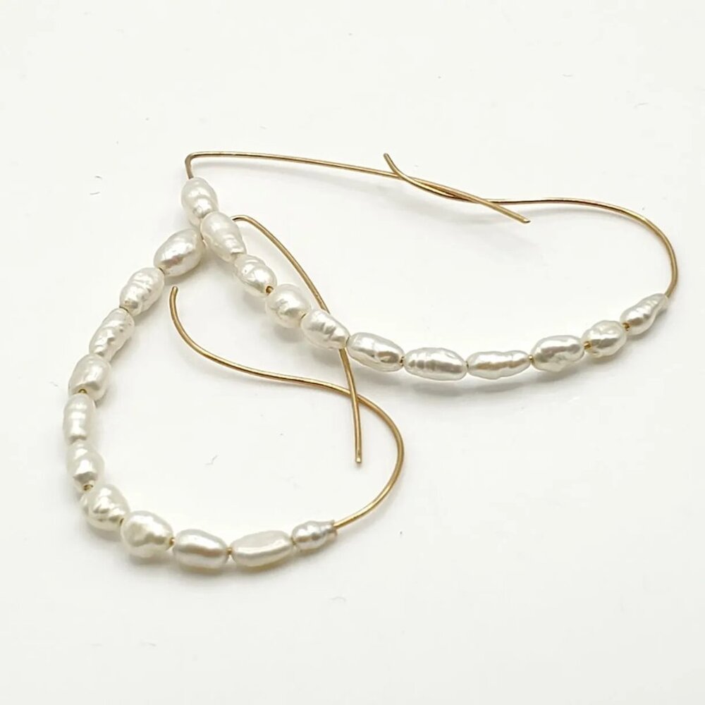 14k Gold Pearl Threader Earrings Pierced 1.75g Beaded 2.13g